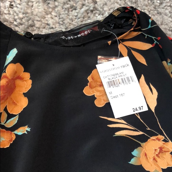 Code x Mode Tops Code X Mode Black Floral Blouse With Tie Front